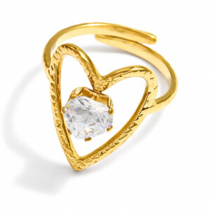 S-Shaped Line Heart Rhinestone Inlaid OL Adjustable Open Ring