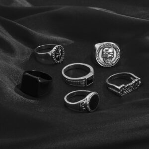 Men Vintage Alloy Stack Ring Set, Personality Multi Layer Finger Rings
