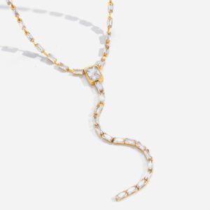Gold Square Zircon Y-Shaped Necklace