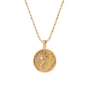 Sun Moon Star Rhinestone Round Necklace