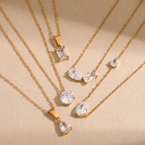Geometric Water Drop Round Zircon Necklace