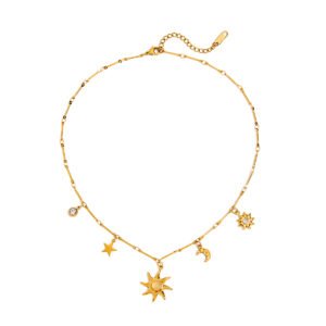 Star Sun Moonstone Stainless Steel Necklace