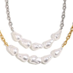 Plated Baroque Pearl O Chain Necklace