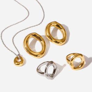European Titanium Steel Circle Necklace Earring Set