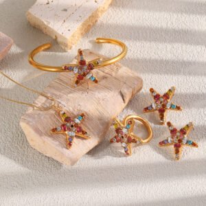 Ocean‑Style Starfish Necklace Ring Set