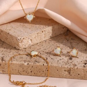Heart Opal Bracelet Earring Set