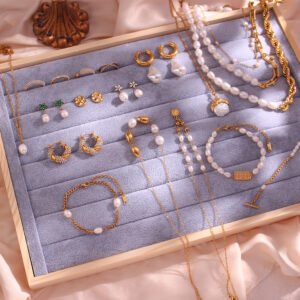 Titanium Steel Pearl Bracelet Necklace Set