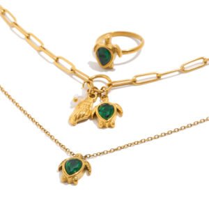 Turtle Conch Emerald Jewelry Set