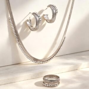 Raw Steel Fishbone Jewelry Set