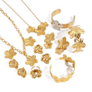 European‑American Flower Zircon Pearl Titanium Steel Jewelry